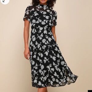 Lulus Floral Dressed Up Black Floral Print Midi Dress! 🖤